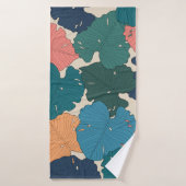 Met de hand getrokken monstera-bladeren van sinaas badhanddoek (Badhanddoek)