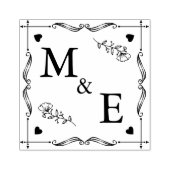 Met de hand getrokken paarse bloemen op monogram p 	rubberstempel (Afrduk)