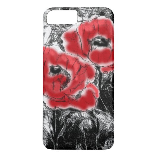 Met de hand getrokken rode papies bloemen bloemen Case-Mate iPhone case (Achterkant)