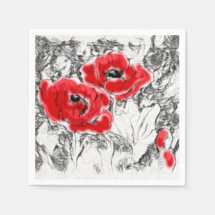 Met de hand getrokken rode papies bloemen bloemen servet
