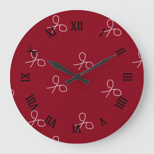 Met de hand getrokken schaar op maroon red grote klok