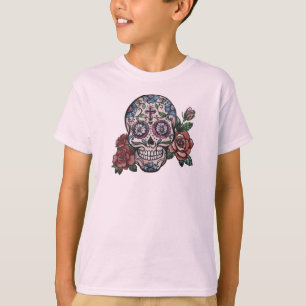Met de hand getrokken schedel Dia de los Muertos T-shirt