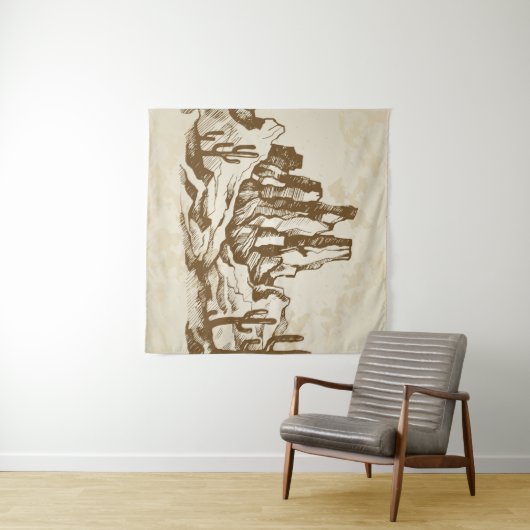 Met de hand getrokken schets. Typische landschapsw Wandkleed (In Situ (horizontaal))