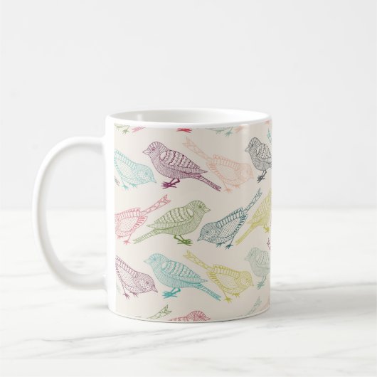 Met de hand getrokken vogelketches van verschillen koffiemok (Links)