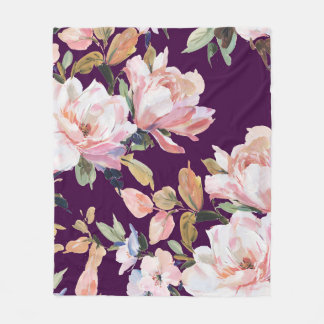 met de hand geverfde bloemkool, floral, waterverf, fleece deken