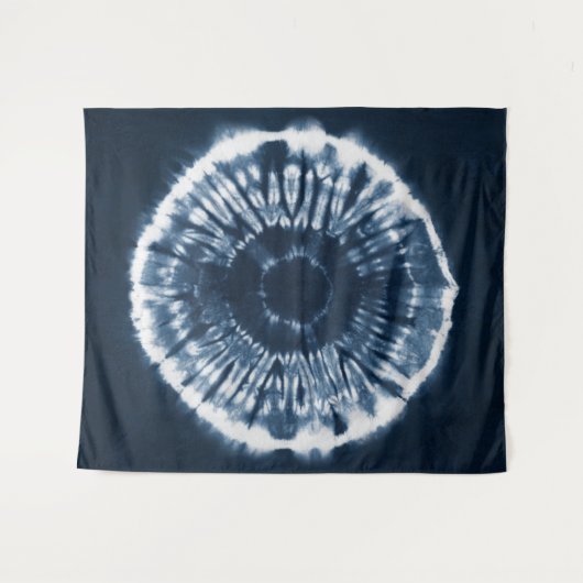 Met de hand geverfde indigo blue shibori-cirkel wandkleed (Voorkant (horizontaal))