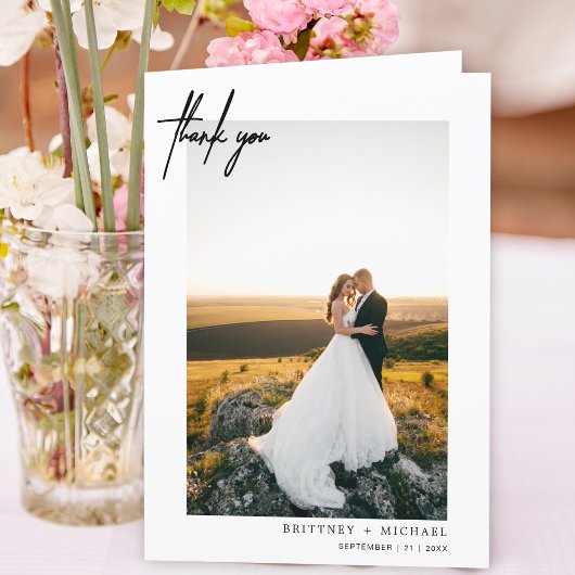 Met de hand uitgeruste Modern White Dank u Bedankkaart