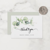 Met de hand uitgezette Eucalyptus Wedding Dank je Notitiekaartje (Voorkant / Achterkant in situ)