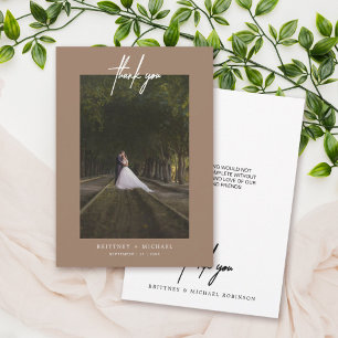 Met de hand uitgezonden Eenvoudige Fotofoto Tan Bedankkaart