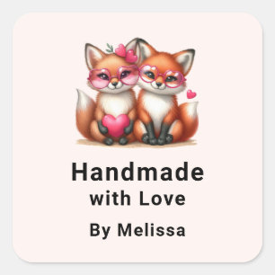 Met de Hand van Liefde Schattige Oranje Vossen Ver Vierkante Sticker