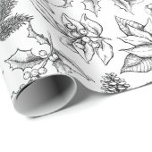 Met de kersthand getrokken planten.  Kerstmis Cadeaupapier (Rol Hoek)