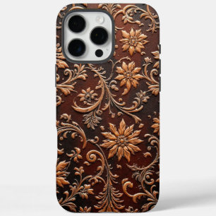 Met de mal geperste bloem-reliëf leerdesign iPhone 16 pro max hoesje