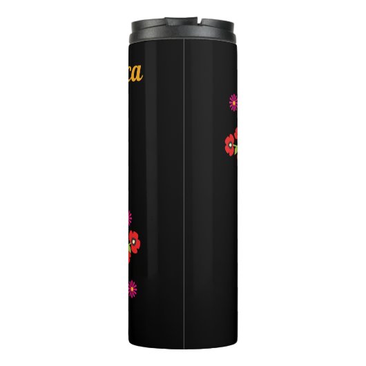 Met de naam Poolse folklore met roze bloemen Thermosbeker (Achterkant)