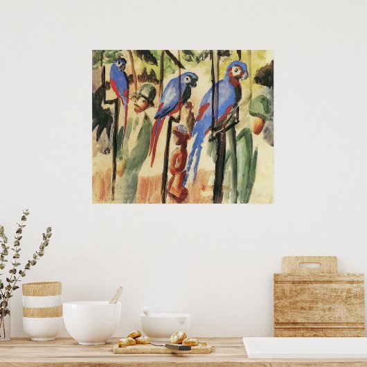 Met de parrots I door August Macke Poster (Keuken)