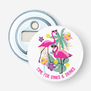 Met de tekst Summer Pickleball 🤩 Tropische Partij Button Flesopener
