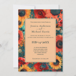 Met details Sunflower & Poppy Reverie Uitnodiging