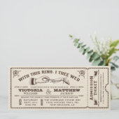 Met deze ring, Vintage Wedding Ticket Uitnodiging (Staand voorkant)