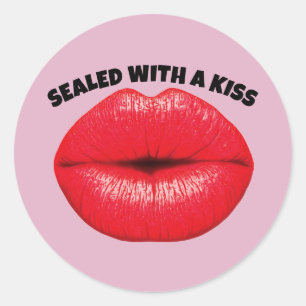 MET EEN KISS, RODE LIPS-STICKERS RONDE STICKER