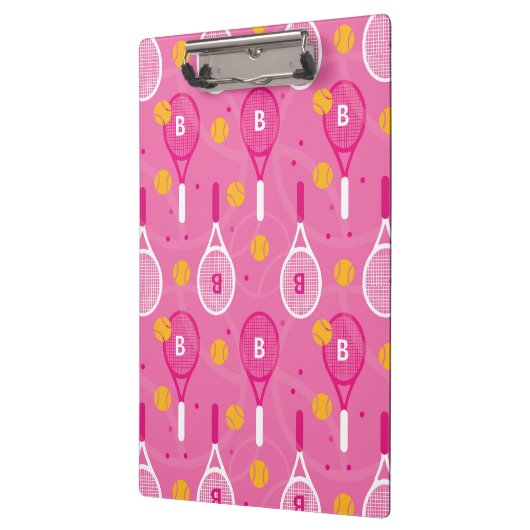Met een roze monogram en een wit tennisracketpatro klembord (Links)
