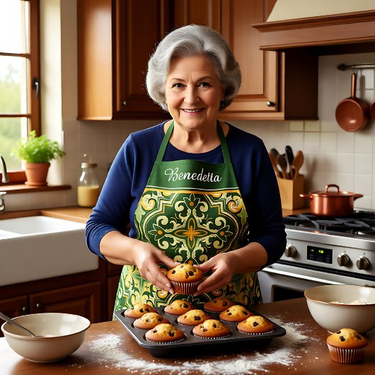 Met eigen naam 💚 olijf en geel Azulejos Schort