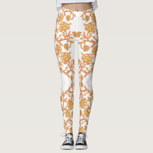 met Elegant Sinaasappel en wit bloemetjesbehang Leggings