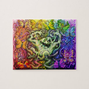 Met elkaar verbonden spookachtige regenboog magie legpuzzel