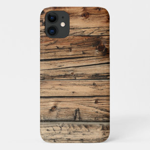 Met faux verweven bijtend eikenhout iPhone 11 hoesje