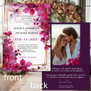 Met foto Fuchsia Enchantment: Waterverf bruiloft Kaart