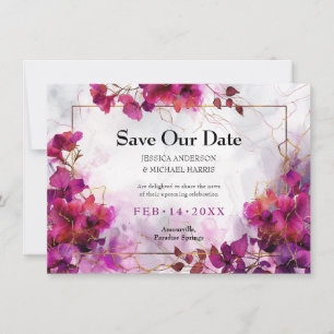 Met foto Fuchsia Enchantment: Waterverf Save The Date
