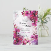 Met foto Fuchsia Enchantment: Waterverf Save The Date (Staand voorkant)