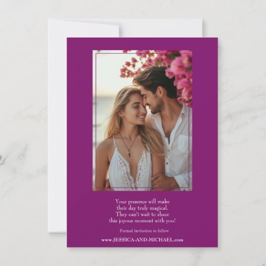 Met foto Fuchsia Enchantment: Waterverf Save The Date (Achterkant)