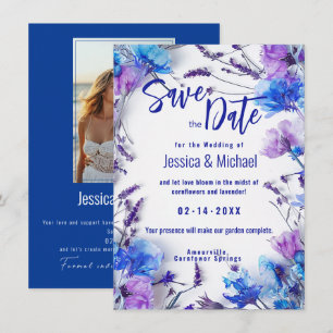 Met Foto Korenbloemen en Lavendel Elegance Save The Date