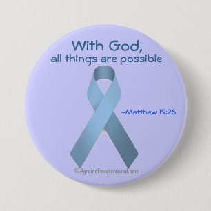 Met God zijn alle dingen mogelijk Blauw Lint Ronde Button 7,6 Cm