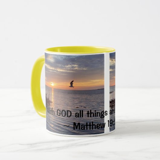 Met GOD zijn alle dingen mogelijk zonsonderende mo Mok (Voorkant links)