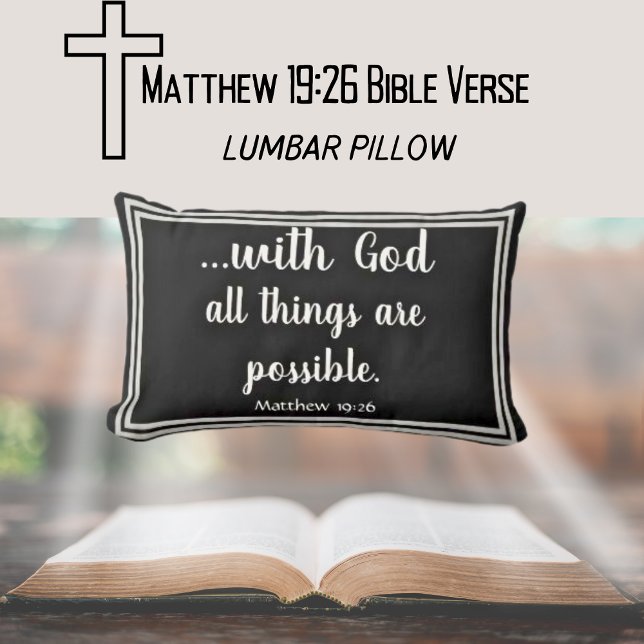 Met God zijn alle dingen mogelijk zwart en wit Kussen (With God All Things Are Possible Bible Quote Black Lumbar Pillow)