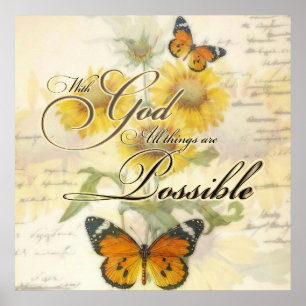 Met God Zonnebloemen en vlinder Poster