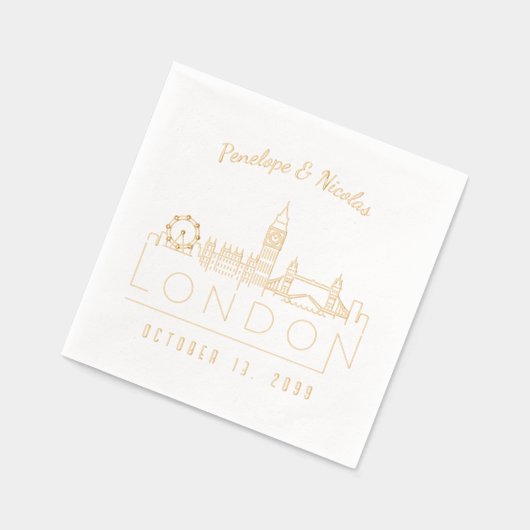 Met goud folie bedrukte Londense trouw servetten (Links)