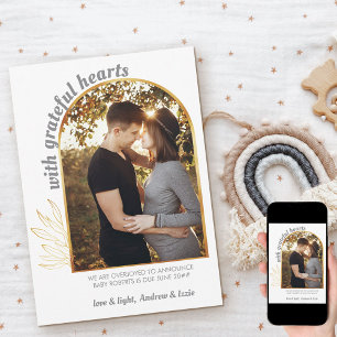 Met Grateful Hearts Gold Arch Photo Grey Gold Aankondiging