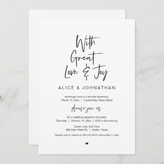 Met grote liefde en vreugde, zwart, weddenschap kaart (Voorkant / Achterkant)