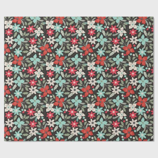 Met handbeschilderd Kerstmis Poinsettia Red White  Cadeaupapier (Vlak)