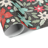 Met handbeschilderd Kerstmis Poinsettia Red White  Cadeaupapier (Rol Hoek)