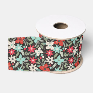 Met handbeschilderd Kerstmis Poinsettia Red White Grosgrain Lint