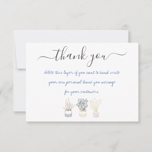 Met handgeschreven huisje plant dank je dat je kaa bedankkaart (Voorkant)