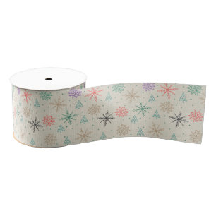 Met handgetekende Snowflakes kerstbomen Multicolor Grosgrain Lint