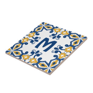Met initiaal 💛 💙 blauw en geel Azulejos  Tegeltje