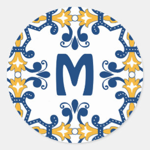 Met initiaal 💛 blauw 💙 geel Azulejos Ronde Sticker