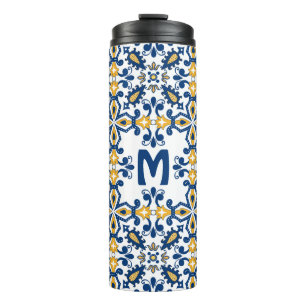 Met initiële 💛 💙blauwe en gele Azulejos Thermosbeker