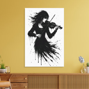 Met inkt geboren violist in de storm van geluid canvas afdruk