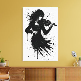 Met inkt geboren violist in de storm van geluid canvas afdruk