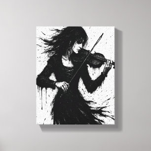 Met inkt geboren violist in de storm van geluid canvas afdruk